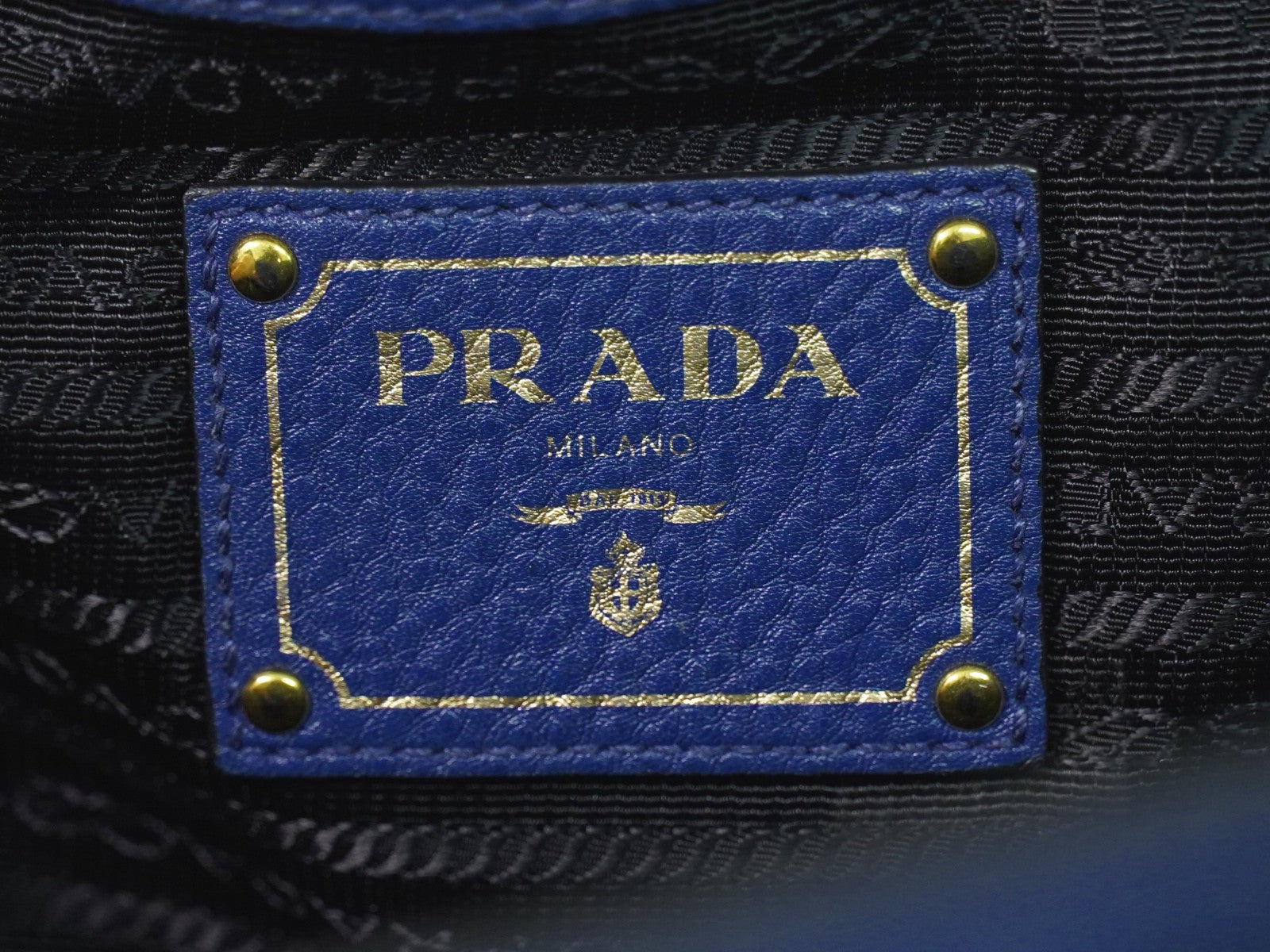 Prada Embossed Logo Open Tote Leather Blue Leather Tote Bag Bag (Authentic Pre-Loved)