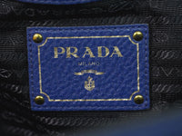 Prada Embossed Logo Open Tote Leather Blue Leather Tote Bag Bag (Authentic Pre-Loved)