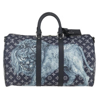 Louis Vuitton Keepall Bandouliere Bag Limited Edition Chapman Savane Monogram Canvas Navy Canvas Travel Bag Bag (Authentic Pre-Loved)
