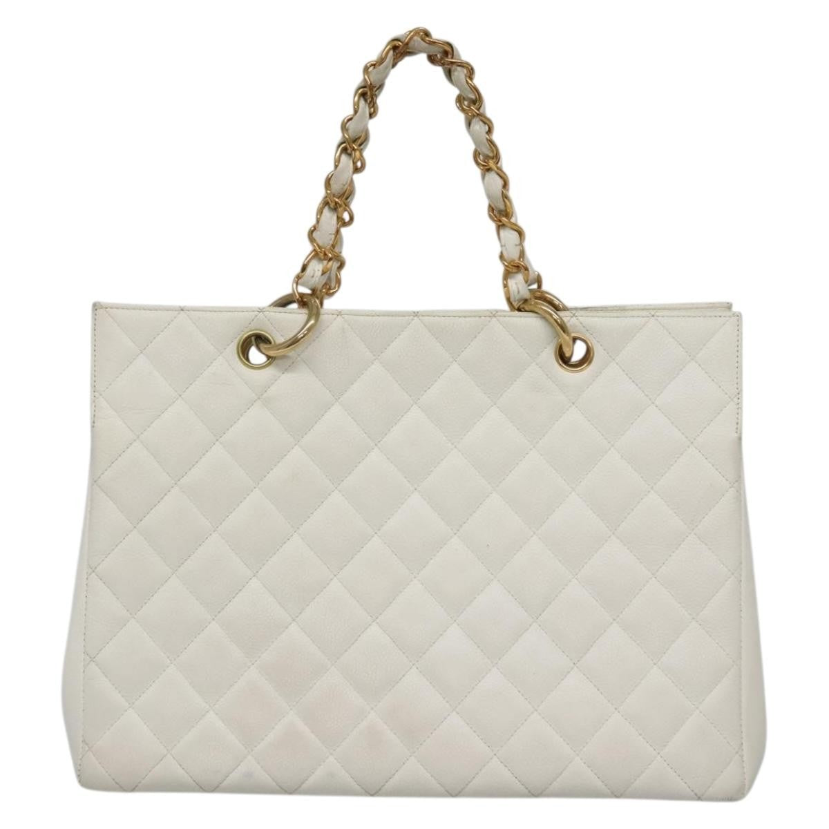 Chanel Vintage Grand Shopping Tote Quilted Caviar White Leather Bag (Authentic Pre-Loved)
