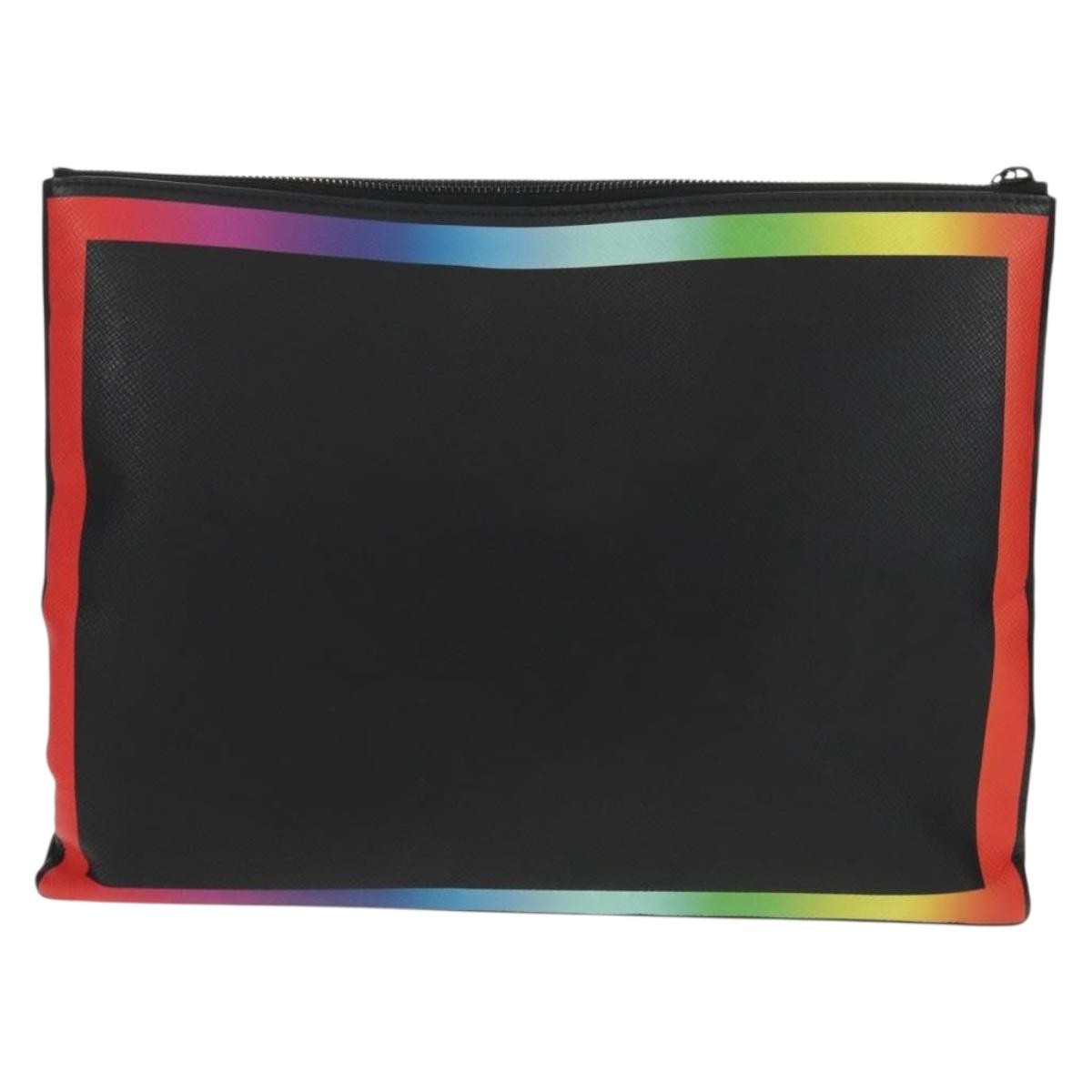 Louis Vuitton Pochette A4 Rainbow Taiga Leather Black Leather Clutche & Pouche Bag (Authentic Pre-Loved)