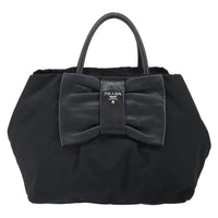 Prada Bow Tote Tessuto With Leather Black Nylon Tote Bag Bag (Pre-Loved)