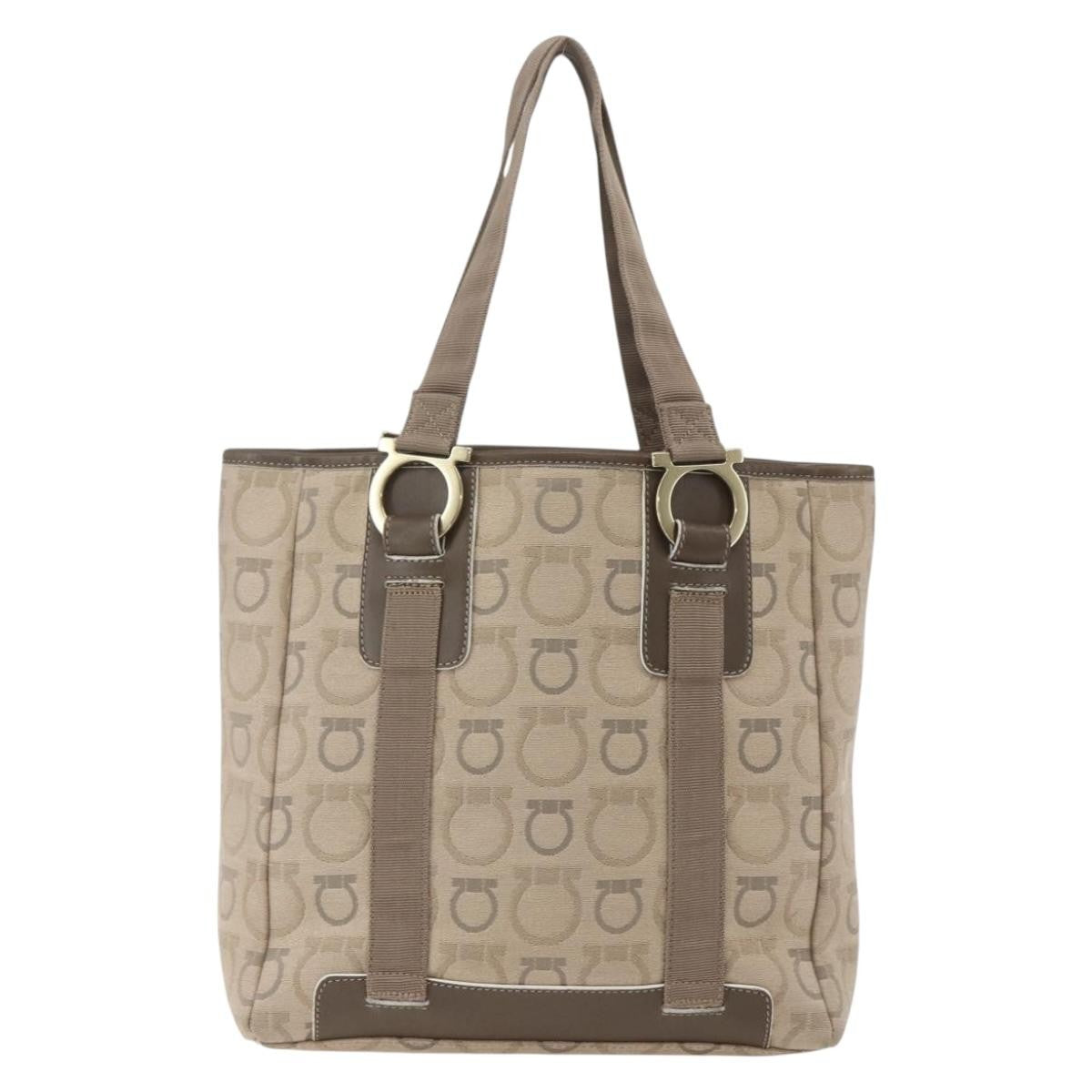 Salvatore Ferragamo Gancini Tote Gancini Canvas Beige Canvas Tote Bag Bag (Authentic Pre-Loved)