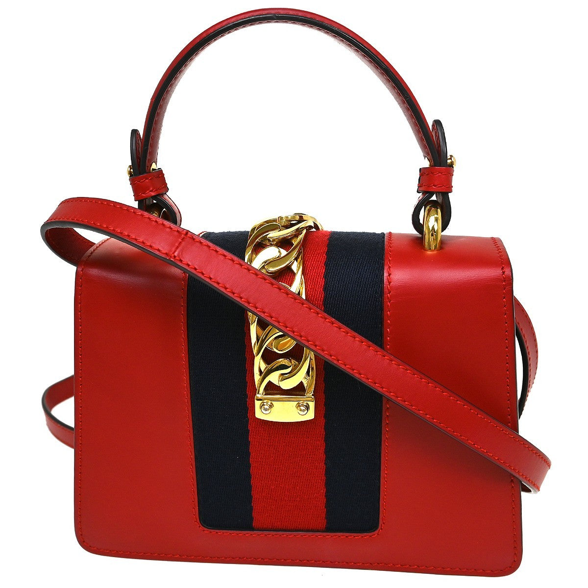Gucci Sylvie Top Handle Bag Leather Red Leather Shoulder Bag Bag (Authentic Pre-Loved)
