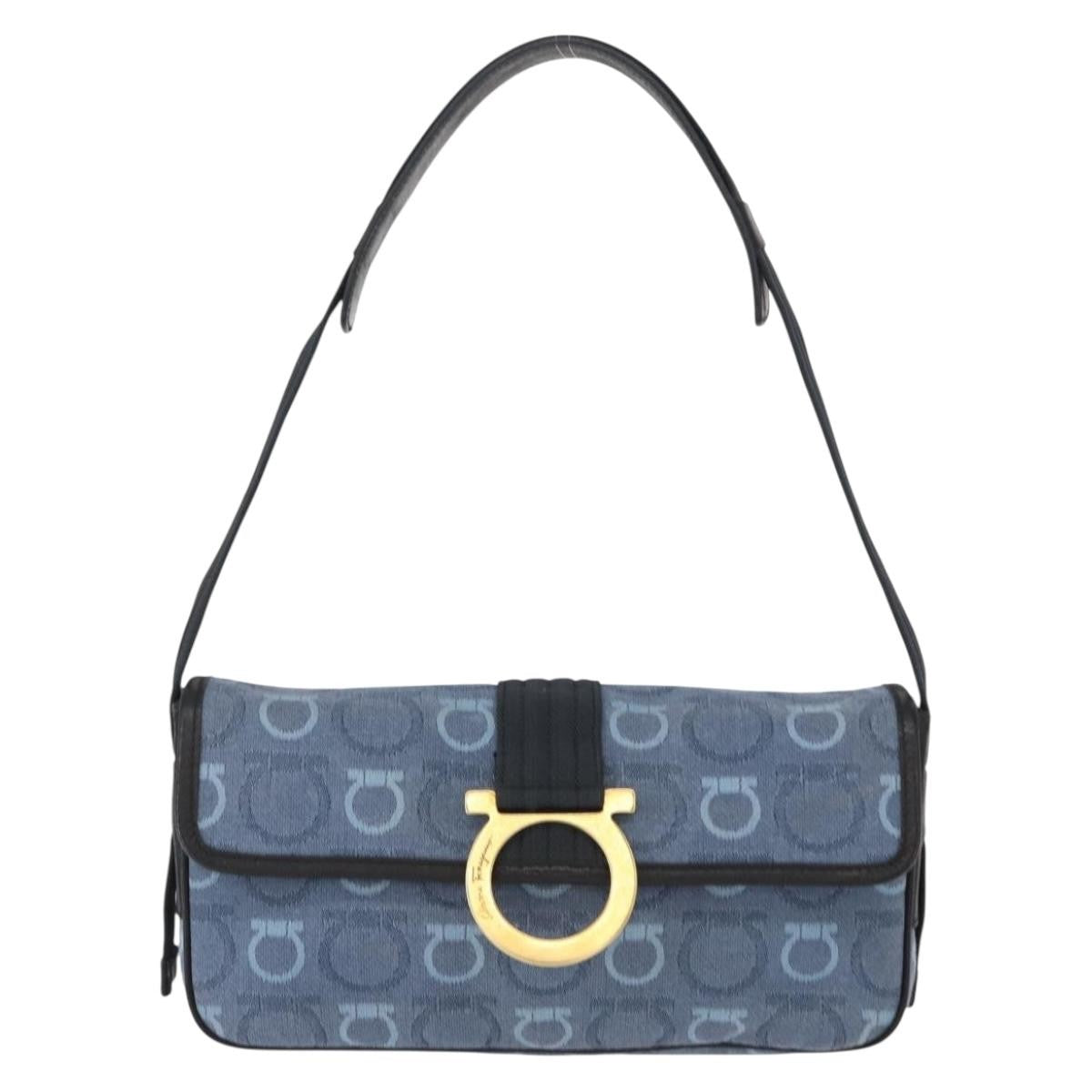Salvatore Ferragamo Gancini Shoulder Bag Canvas Navy Canvas Shoulder Bag Bag (Authentic Pre-Loved)