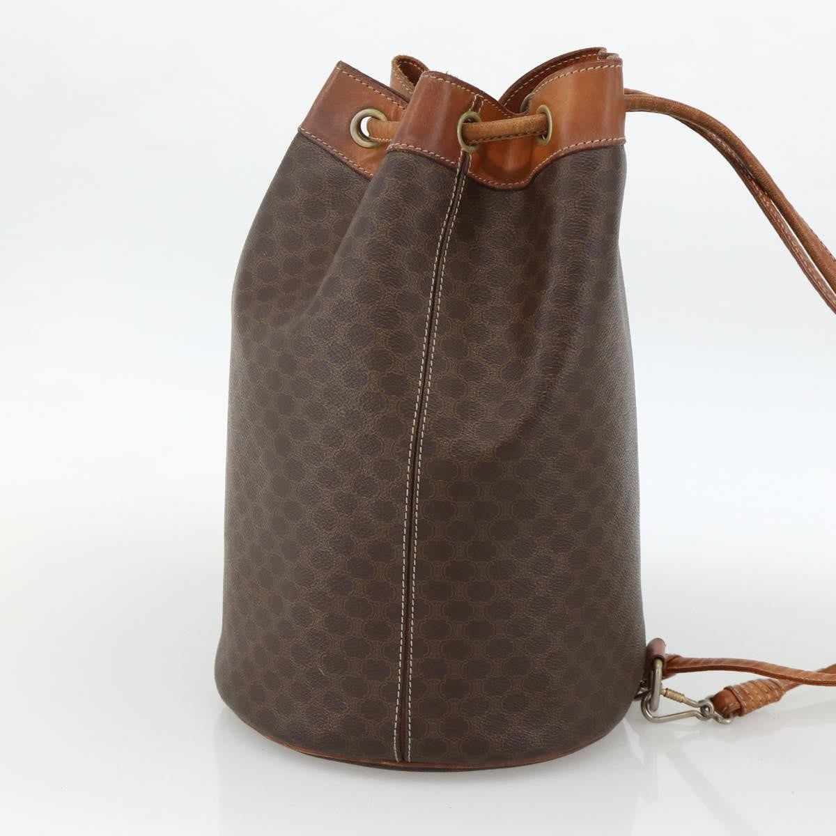 Celine Vintage Macadam Backpack Canvas And Leather Brown Canvas Backpack Bag (Pre-Loved)