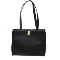 Salvatore Ferragamo Vala Tote Leather Black Leather Tote Bag Bag (Authentic Pre-Loved)