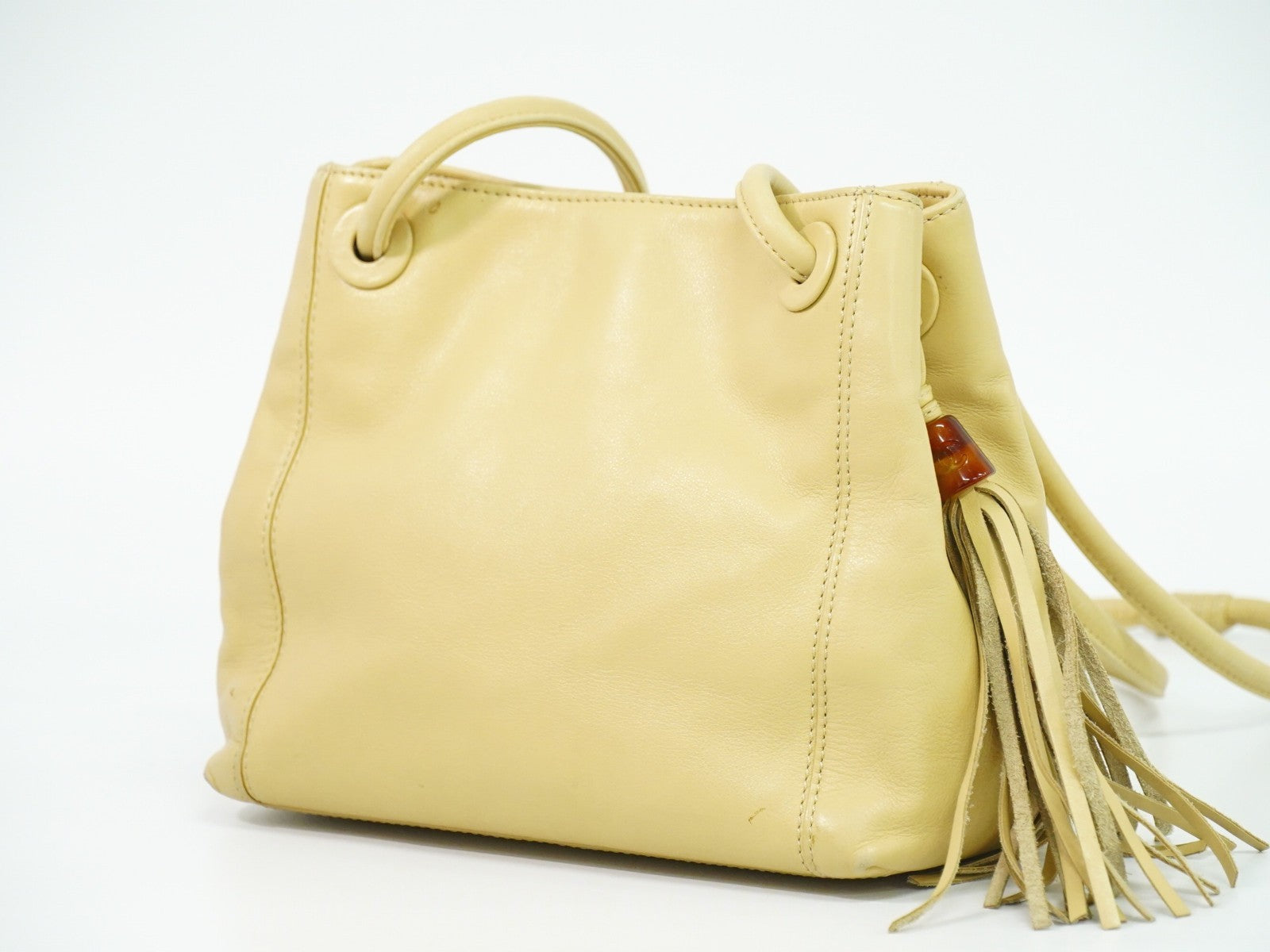 Chanel Vintage Cc Tassel Shoulder Bag Lambskin Beige Leather Shoulder Bag Bag (Authentic Pre-Loved)