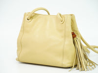 Chanel Vintage Cc Tassel Shoulder Bag Lambskin Beige Leather Shoulder Bag Bag (Authentic Pre-Loved)