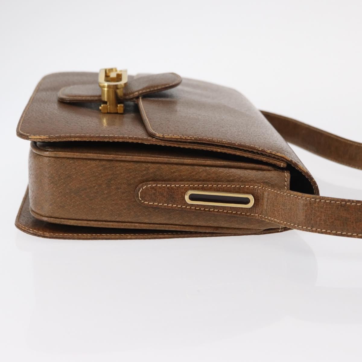 Gucci Vintage Flap Shoulder Bag Leather Brown Leather Shoulder Bag Bag (Authentic Pre-Loved)