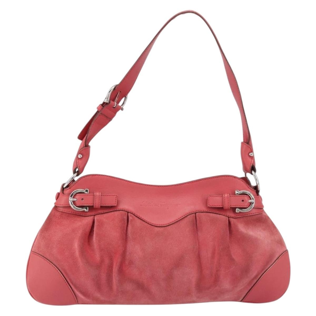 Salvatore Ferragamo Gancini Shoulder Bag Suede Pink Suede Shoulder Bag Bag (Authentic Pre-Loved)