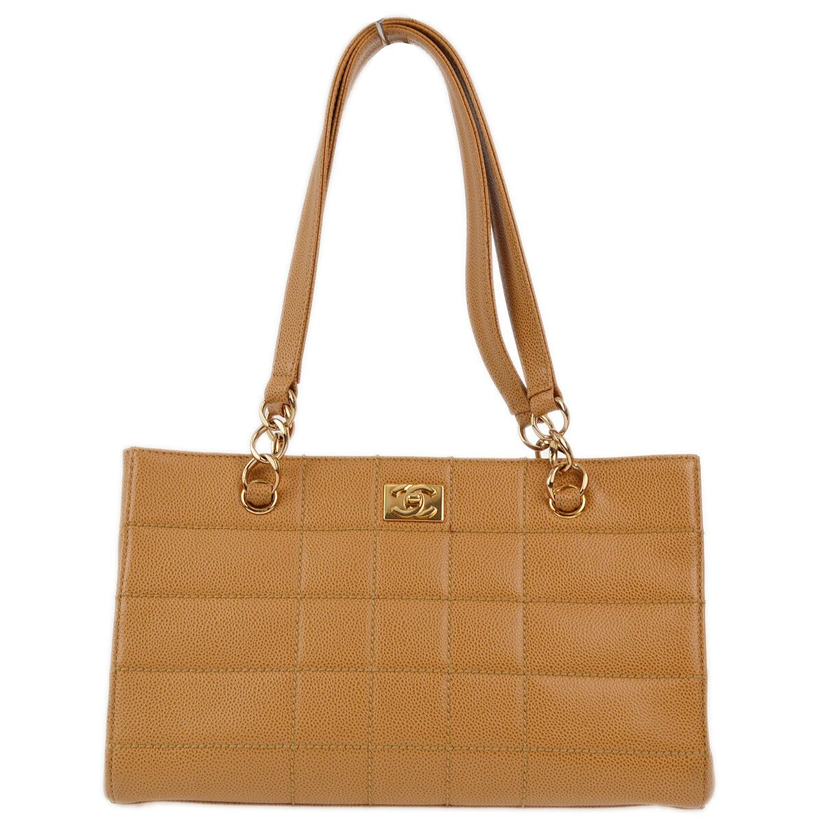 Chanel Vintage Chocolate Bar Zip Around Tote Quilted Calfskin Beige Leather Tote Bag Bag (Authentic Pre-Loved)