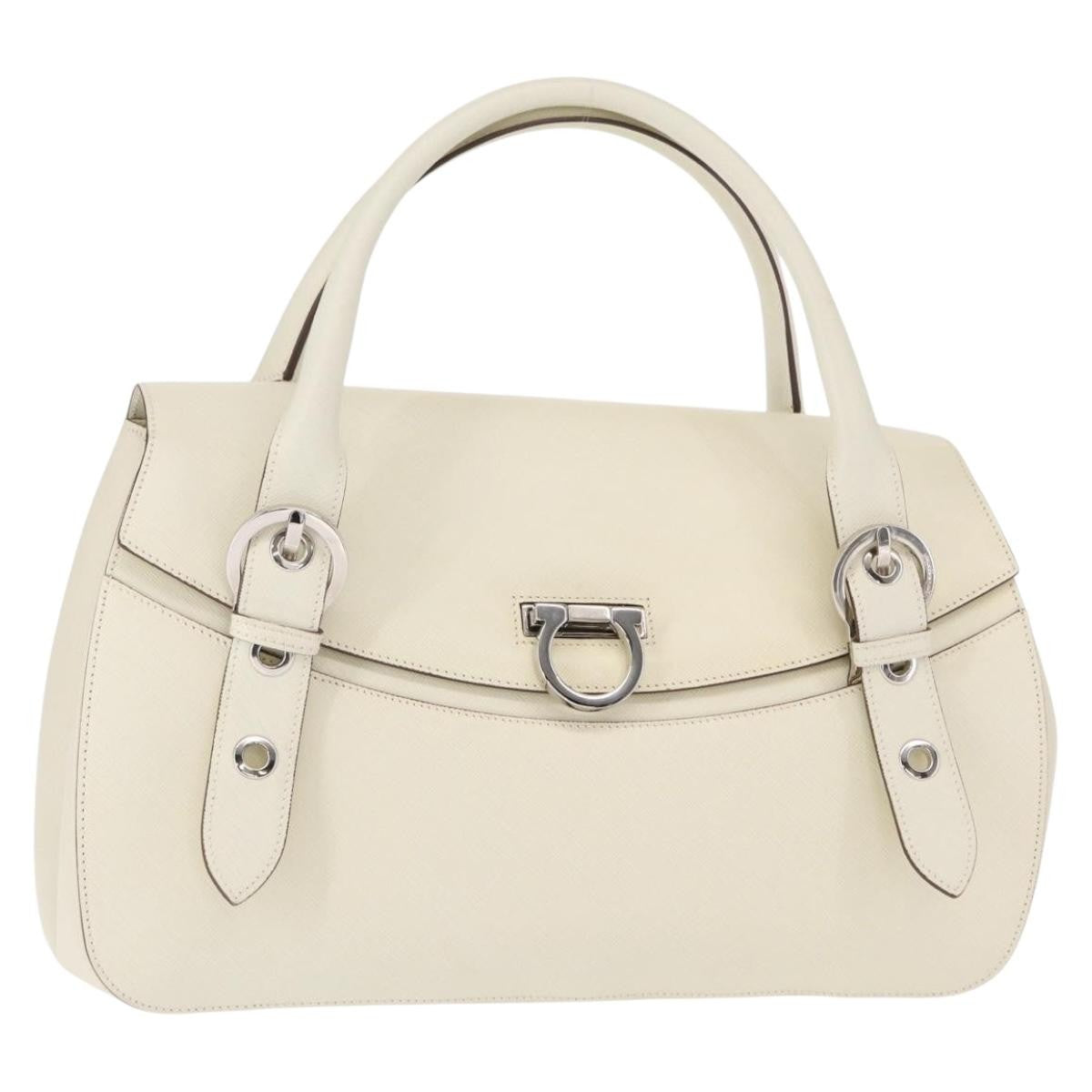 Salvatore Ferragamo Gancini Shoulder Bag Leather White Leather Shoulder Bag Bag (Pre-Loved)
