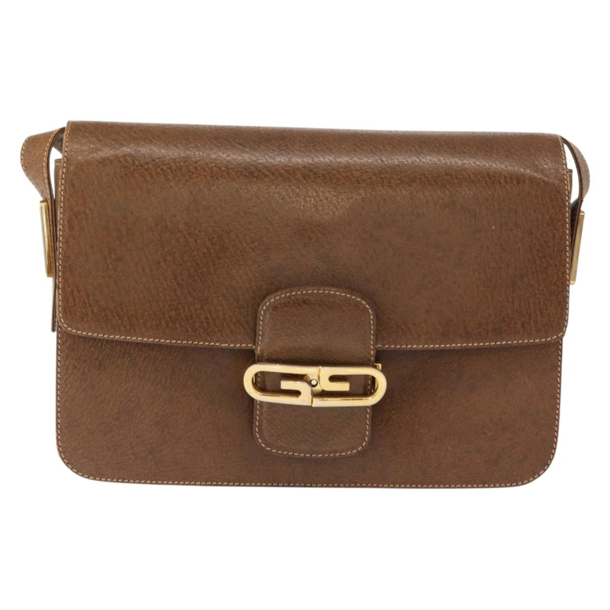 Gucci Vintage Flap Shoulder Bag Leather Brown Leather Shoulder Bag Bag (Authentic Pre-Loved)