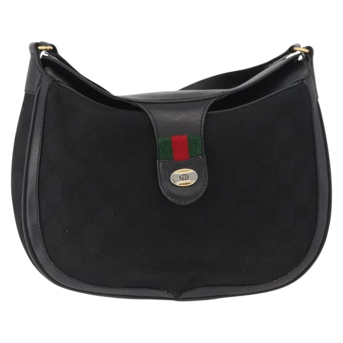 Gucci Sherry Line Shoulder Bag Canvas Black Canvas Shoulder Bag Bag (Authentic Pre-Loved)