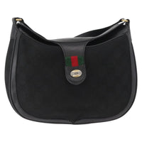 Gucci Sherry Line Shoulder Bag Canvas Black Canvas Shoulder Bag Bag (Authentic Pre-Loved)