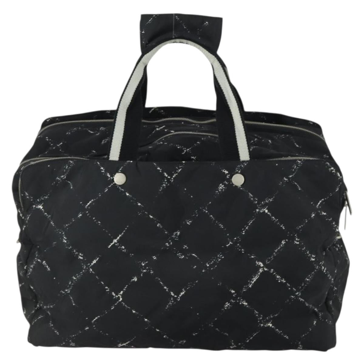 Chanel Travel Line Boston Bag Printed Nylon Black Nylon Travel Bag Bag (Pre-Loved)