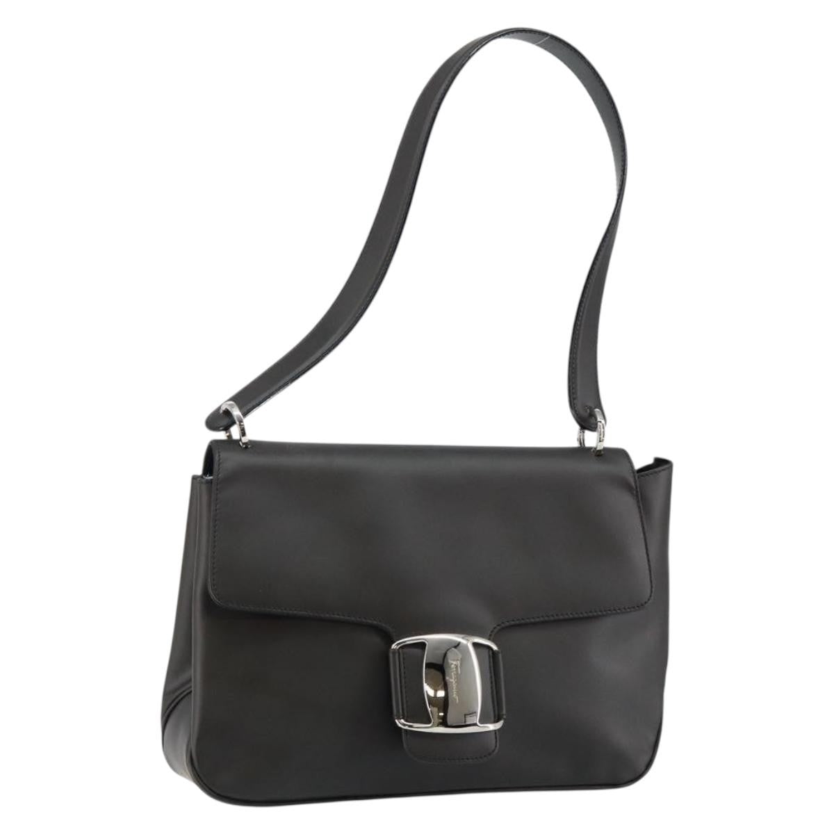 Salvatore Ferragamo Vala Shoulder Bag Leather Black Leather Bag (Authentic Pre-Loved)