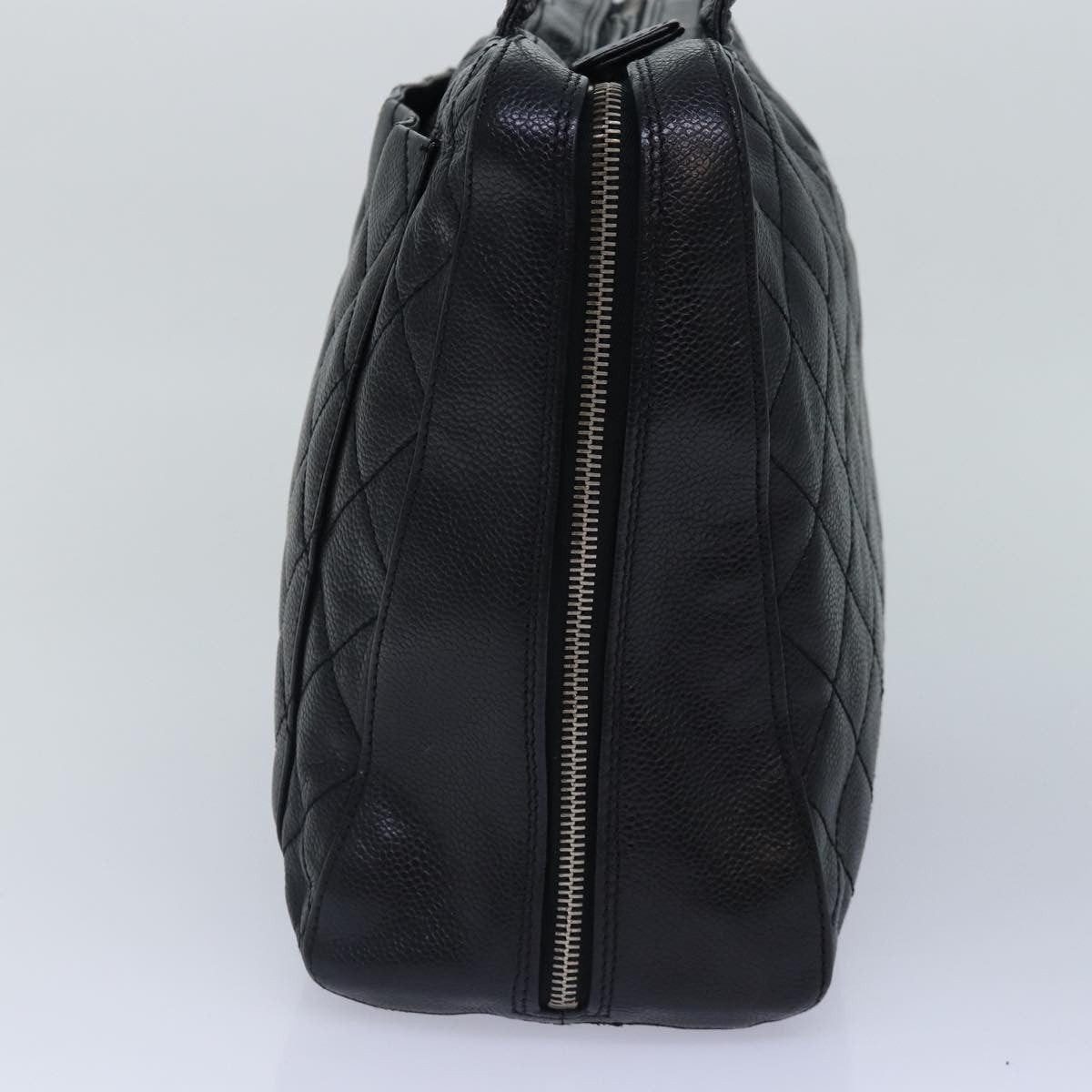 Chanel Vintage Cc Zip Around Bowler Bag Quilted Caviar Black Leather Handbag (Pre-Loved)