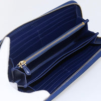 Prada Zip Around Organizer Wallet Saffiano Leather With Applique Blue Leather Wallets Accessory (Authentic Pre-Loved)