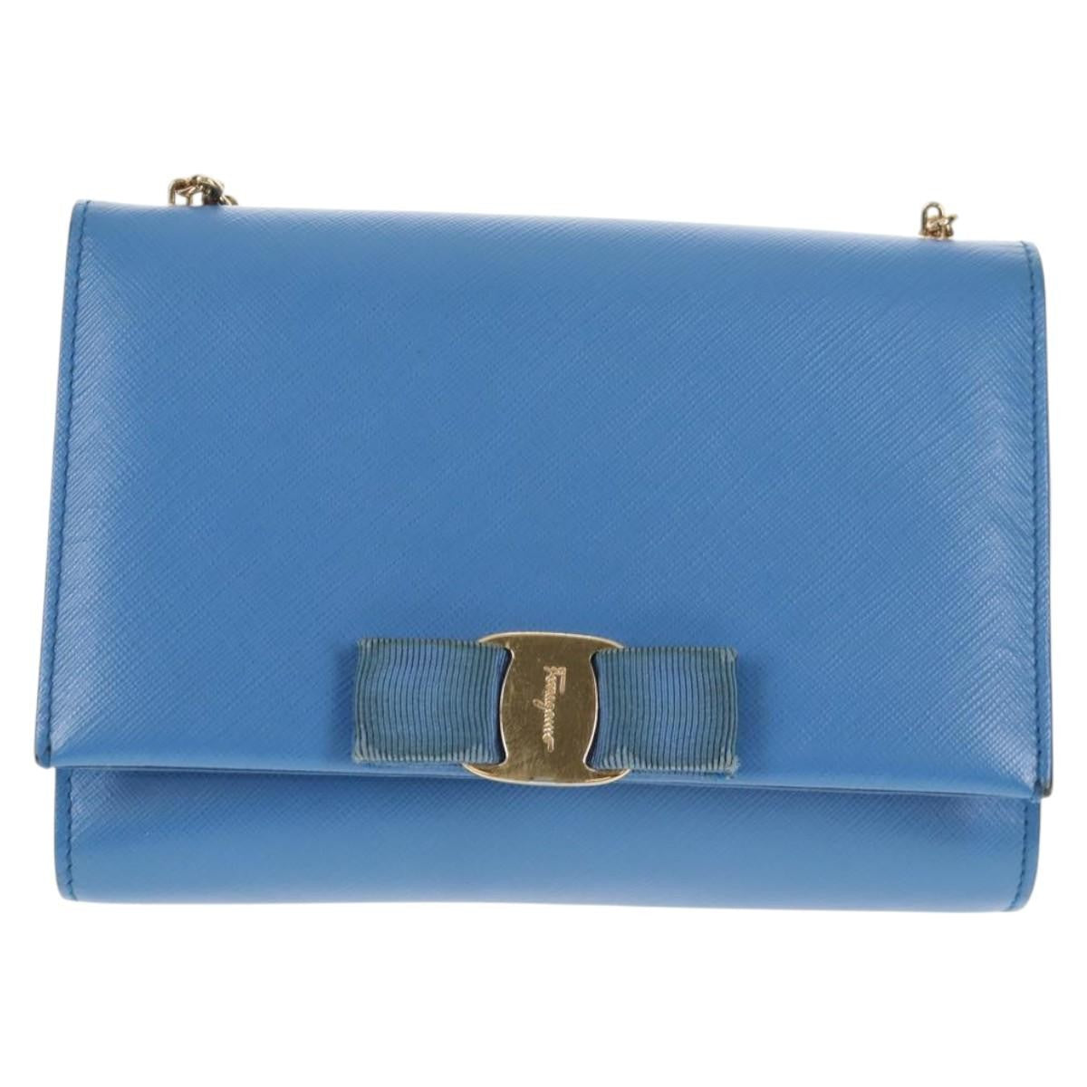 Salvatore Ferragamo Ginny Crossbody Bag Leather Blue Leather Shoulder Bag Bag (Authentic Pre-Loved)