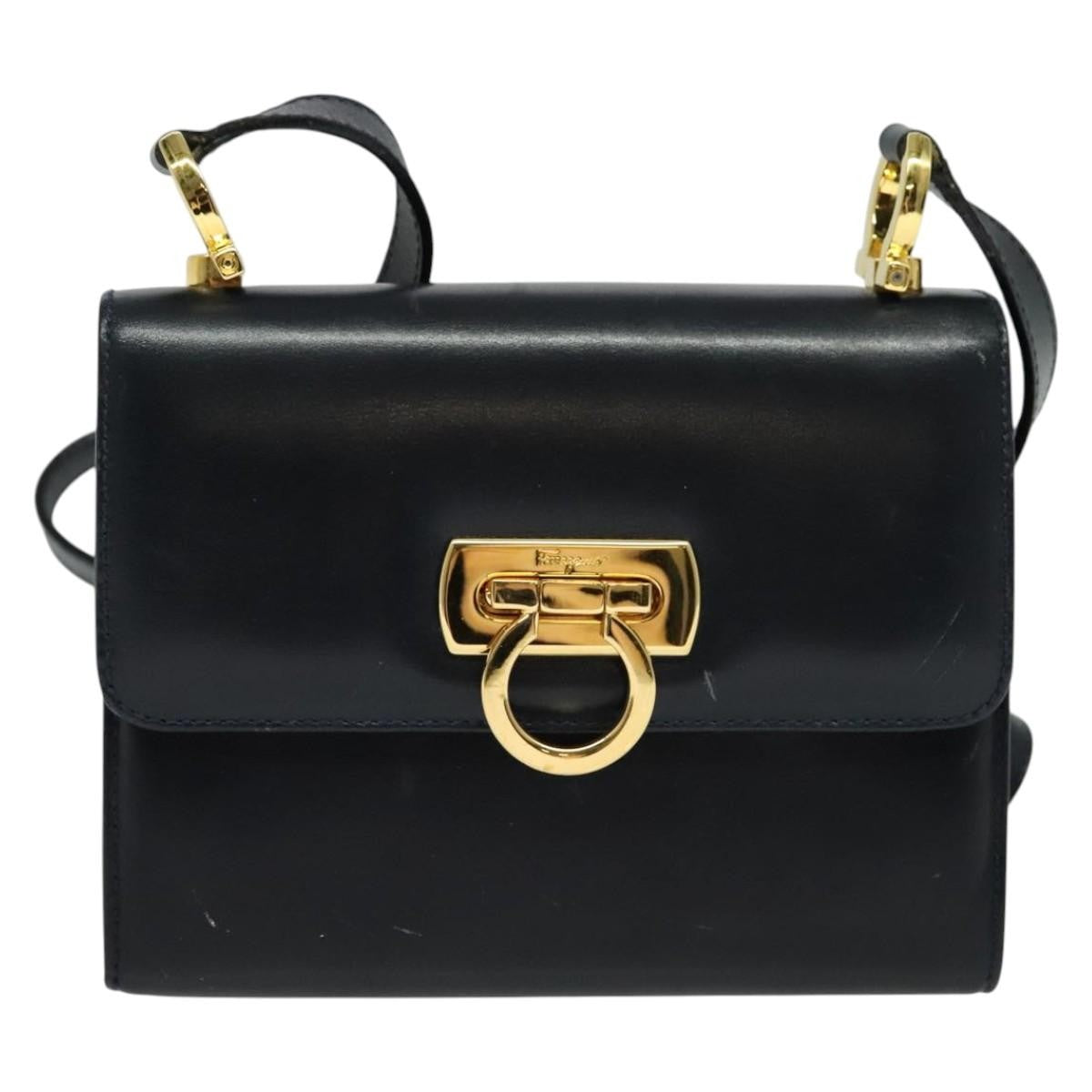 Salvatore Ferragamo Gancini Flap Shoulder Bag Leather Black Leather Shoulder Bag Bag (Authentic Pre-Loved)