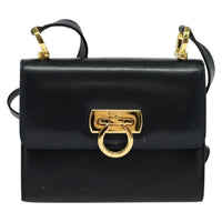 Salvatore Ferragamo Gancini Flap Shoulder Bag Leather Black Leather Shoulder Bag Bag (Authentic Pre-Loved)