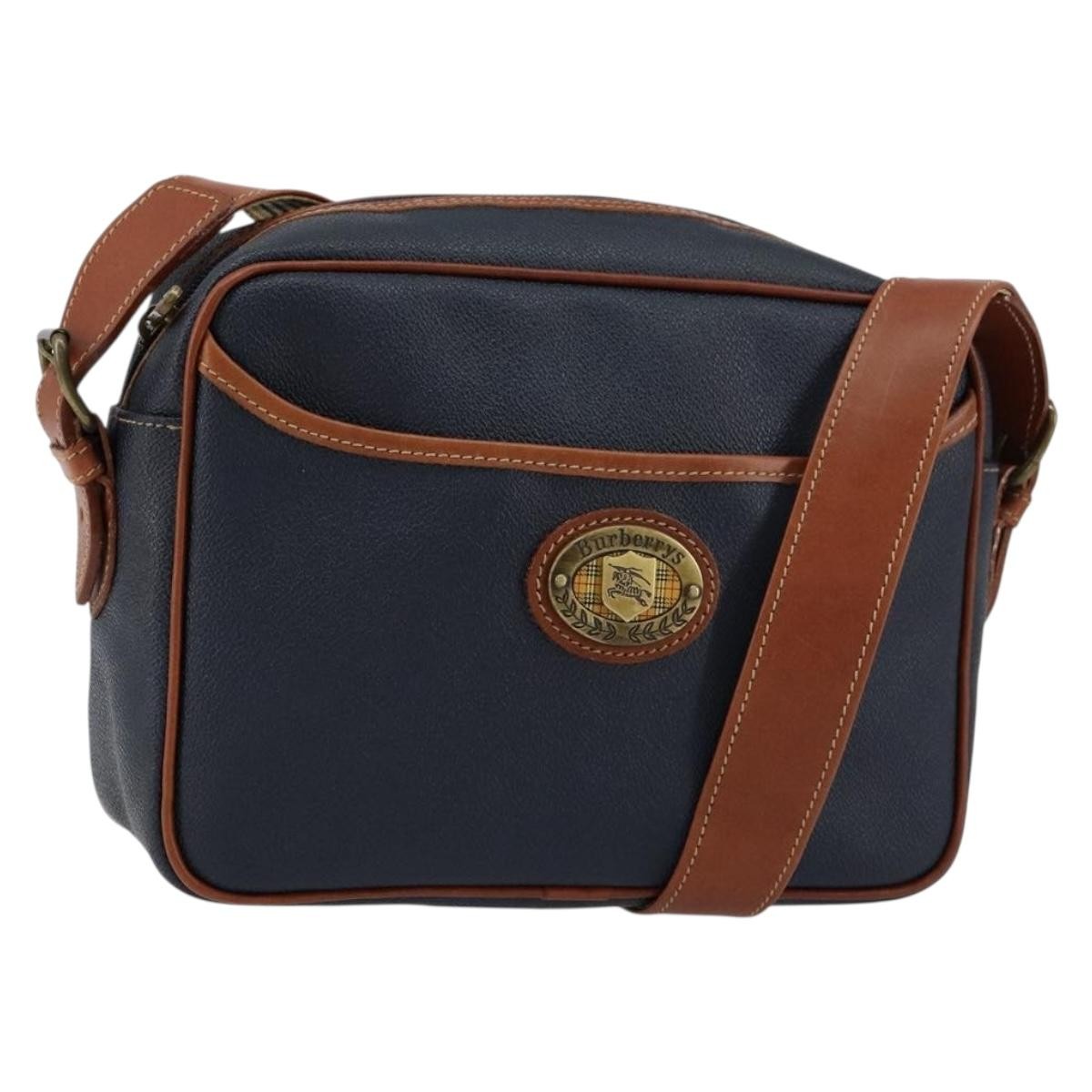 Burberry Vintage Shoulder Bag Leather Navy Leather Shoulder Bag Bag (Authentic Pre-Loved)
