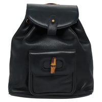 Gucci Vintage Bamboo Backpack Leather Black Leather Backpack Bag (Authentic Pre-Loved)