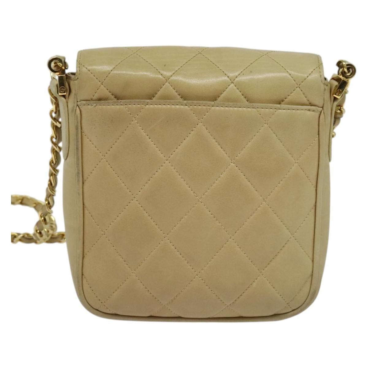 Chanel Vintage Cc Chain Flap Bag Quilted Lambskin Beige Leather Shoulder Bag Bag (Authentic Pre-Loved)