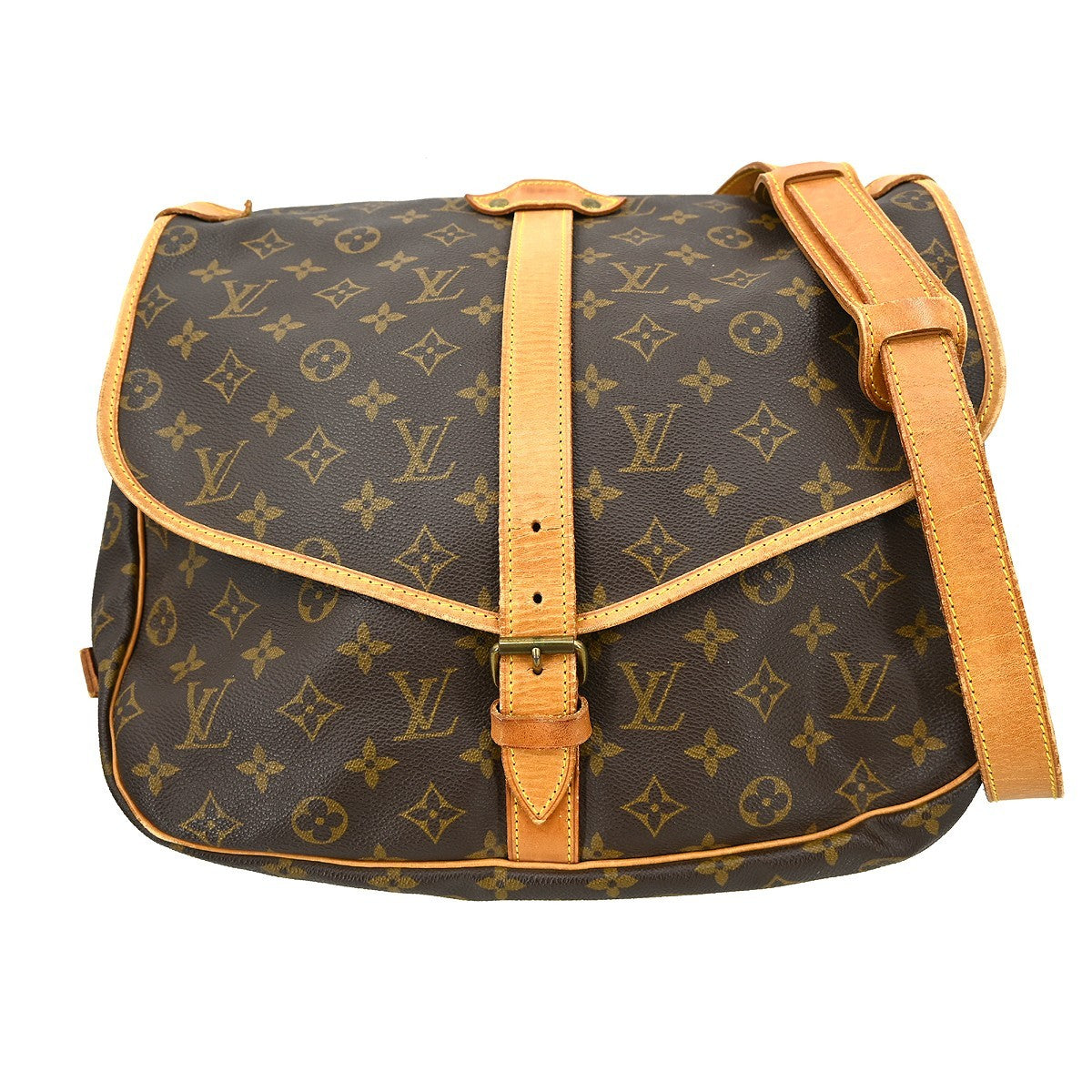 Louis Vuitton Saumur Handbag Monogram Canvas Brown Canvas Travel Bag Bag (Authentic Pre-Loved)