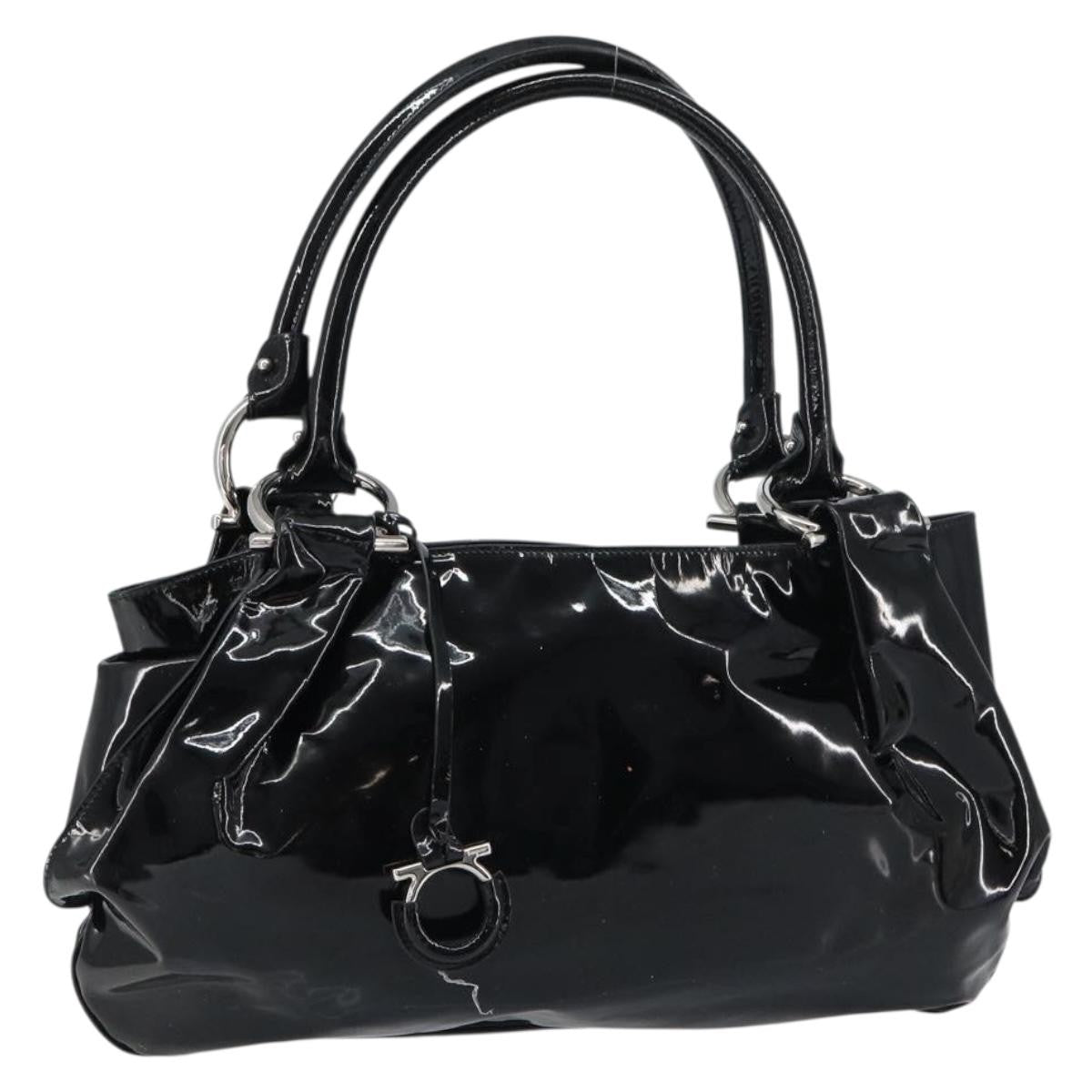 Salvatore Ferragamo Gancini Tote Patent Leather Black Patent_Leather Tote Bag Bag (Authentic Pre-Loved)