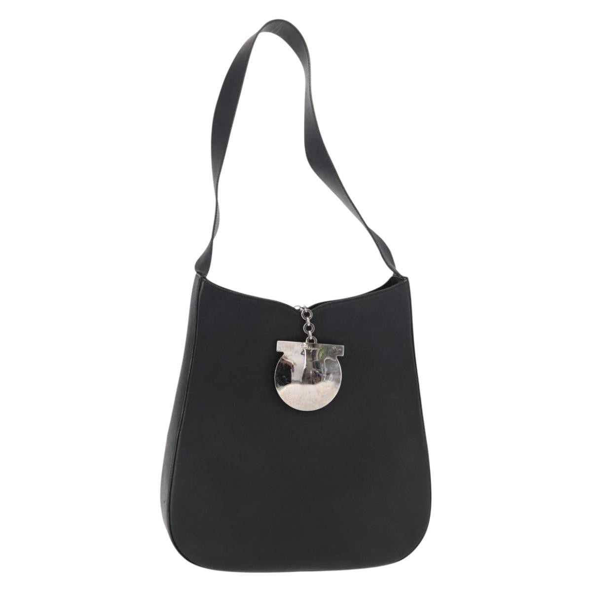 Salvatore Ferragamo Gancini Shoulder Bag Leather Black Leather Shoulder Bag Bag (Pre-Loved)