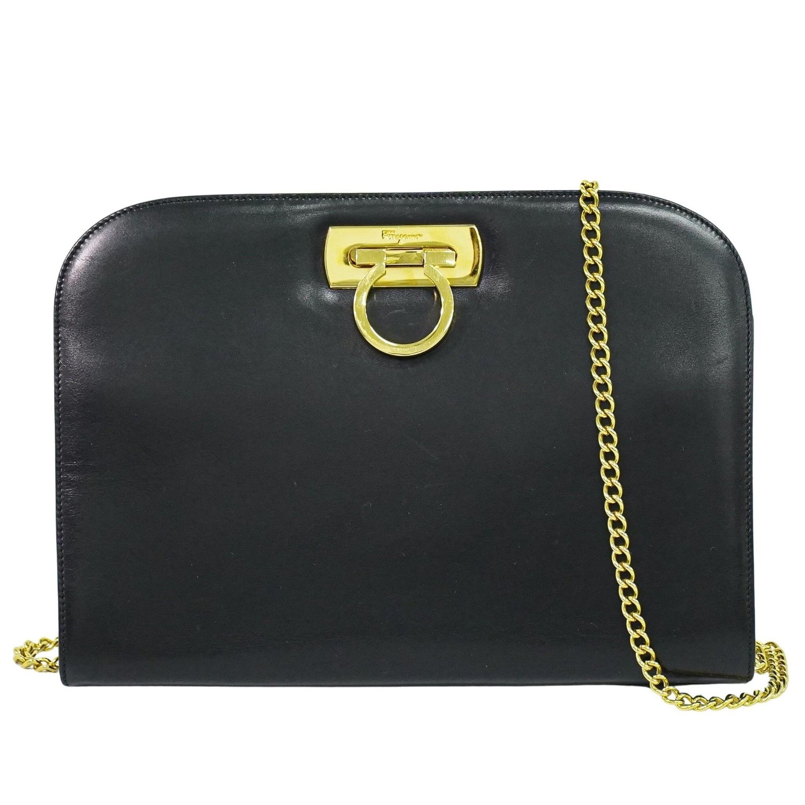 Salvatore Ferragamo Vintage Gancini Chain Shoulder Bag Leather Black Leather Shoulder Bag Bag (Pre-Loved)