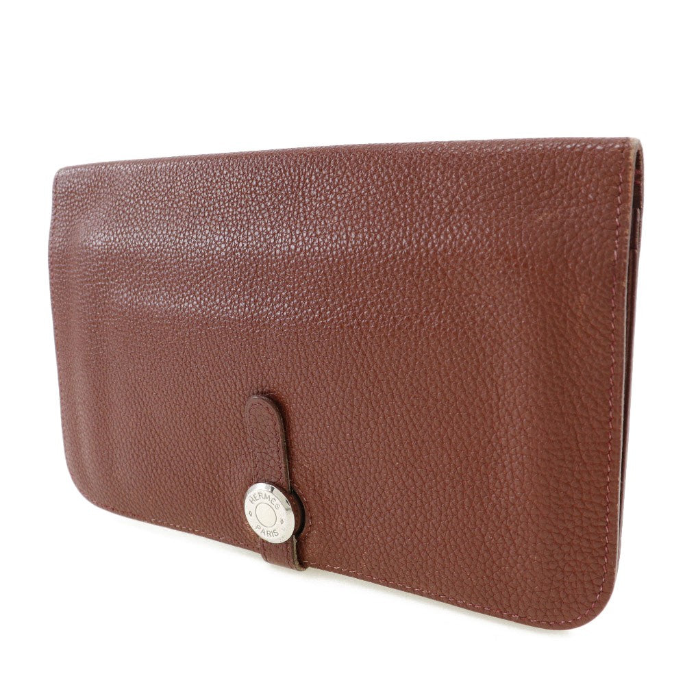 Hermes Dogon Duo Combined Wallet Leather Burgundy Leather Wallets Accessory (Authentic Pre-Loved)