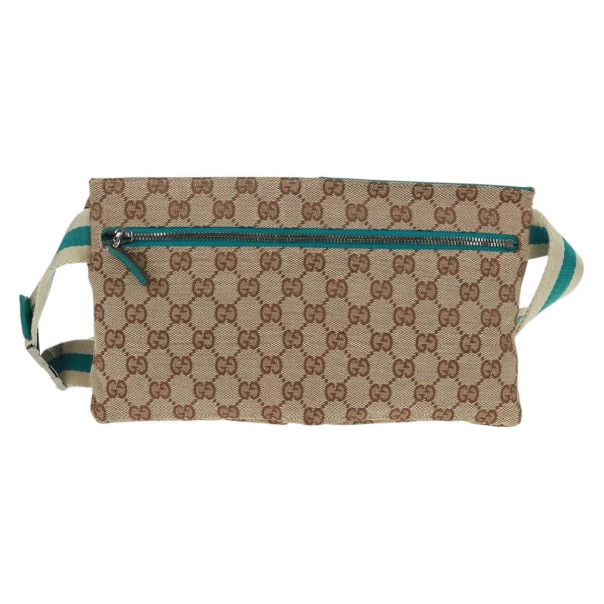 Gucci Vintage Double Belt Bag Gg Canvas With Leather Beige Canvas Shoulder Bag Bag (Authentic Pre-Loved)