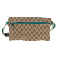 Gucci Vintage Double Belt Bag Gg Canvas With Leather Beige Canvas Shoulder Bag Bag (Authentic Pre-Loved)