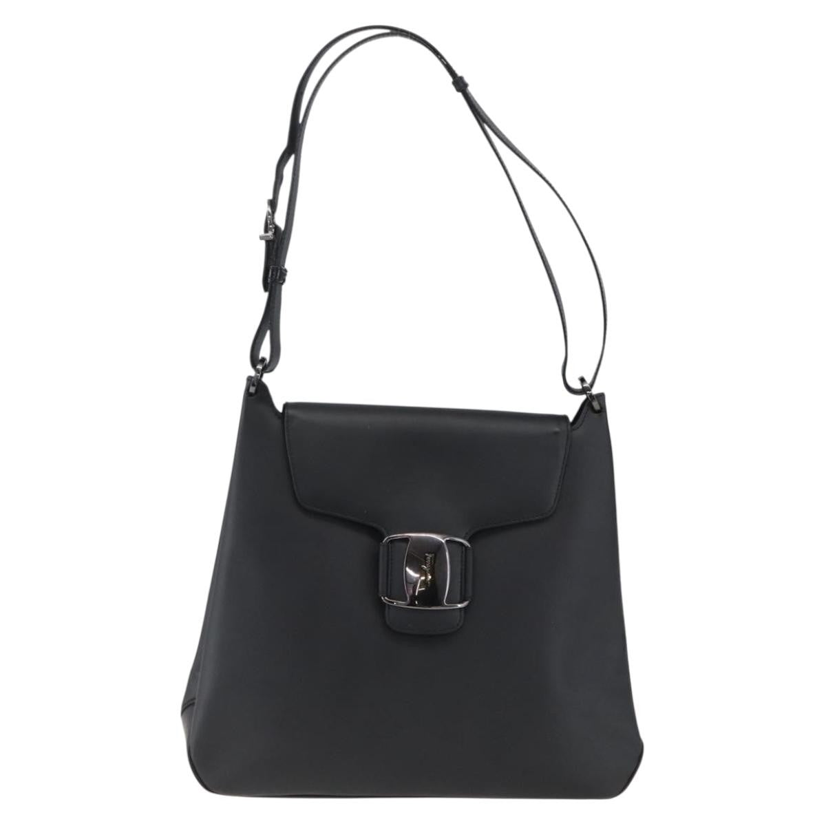 Salvatore Ferragamo Vara Shoulder Bag Leather Black Leather Shoulder Bag Bag (Authentic Pre-Loved)