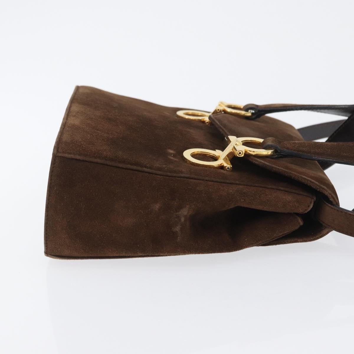 Salvatore Ferragamo Gancini Handbag Suede Brown Suede Shoulder Bag Bag (Authentic Pre-Loved)