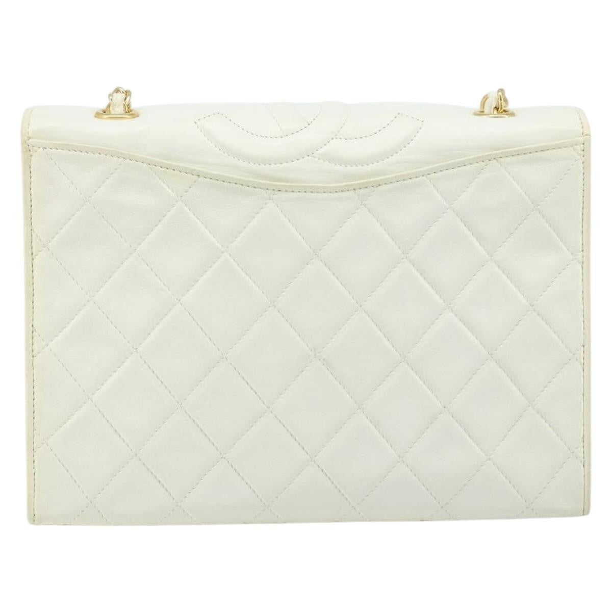 Chanel Vintage Cc Full Flap Bag Quilted Lambskin White Leather Shoulder Bag Bag (Pre-Loved)