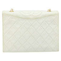 Chanel Vintage Cc Full Flap Bag Quilted Lambskin White Leather Shoulder Bag Bag (Pre-Loved)