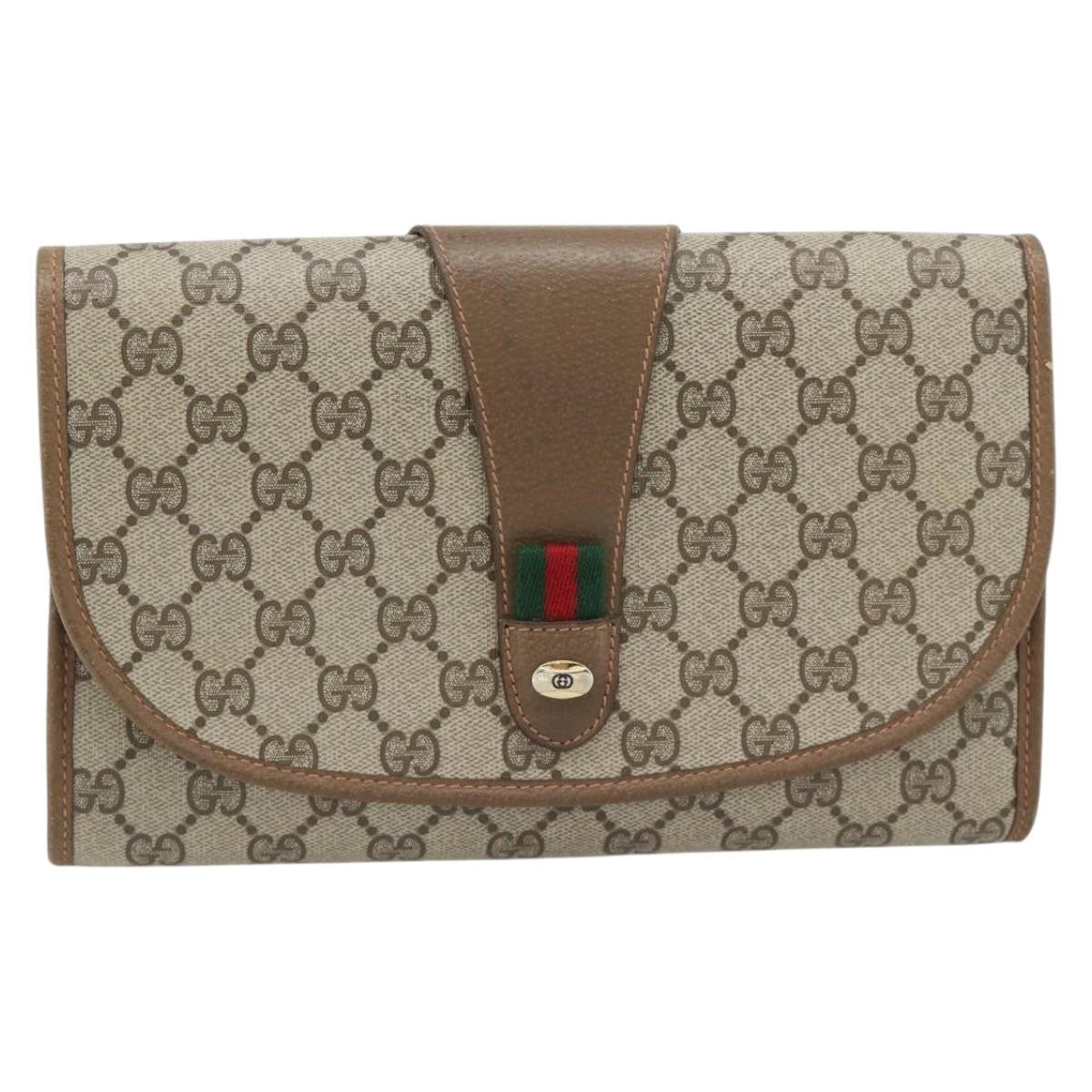 Gucci Vintage Web Flap Clutch Gg Canvas Beige Canvas Clutche & Pouche Bag (Pre-Loved)