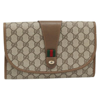 Gucci Vintage Web Flap Clutch Gg Canvas Beige Canvas Clutche & Pouche Bag (Pre-Loved)