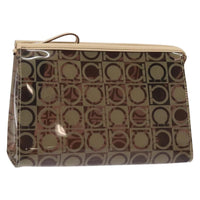 Salvatore Ferragamo Gancini Pouch Canvas Brown Vinyl Clutche & Pouche Bag (Authentic Pre-Loved)