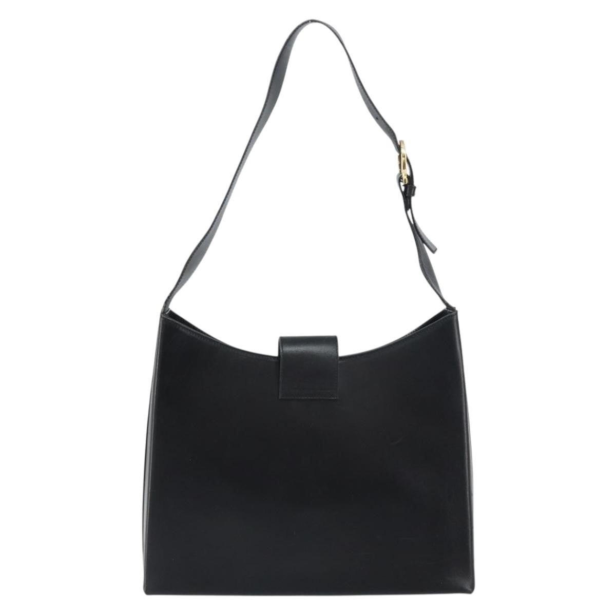 Salvatore Ferragamo Gancio Flap Hobo Leather Black Leather Shoulder Bag Bag (Authentic Pre-Loved)