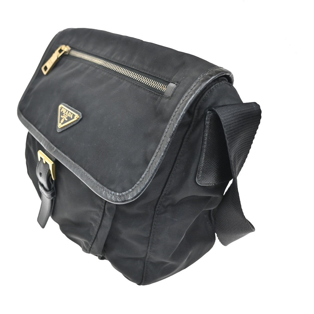Prada Buckle Messenger Bag Tessuto Black Nylon Shoulder Bag Bag (Pre-Loved)