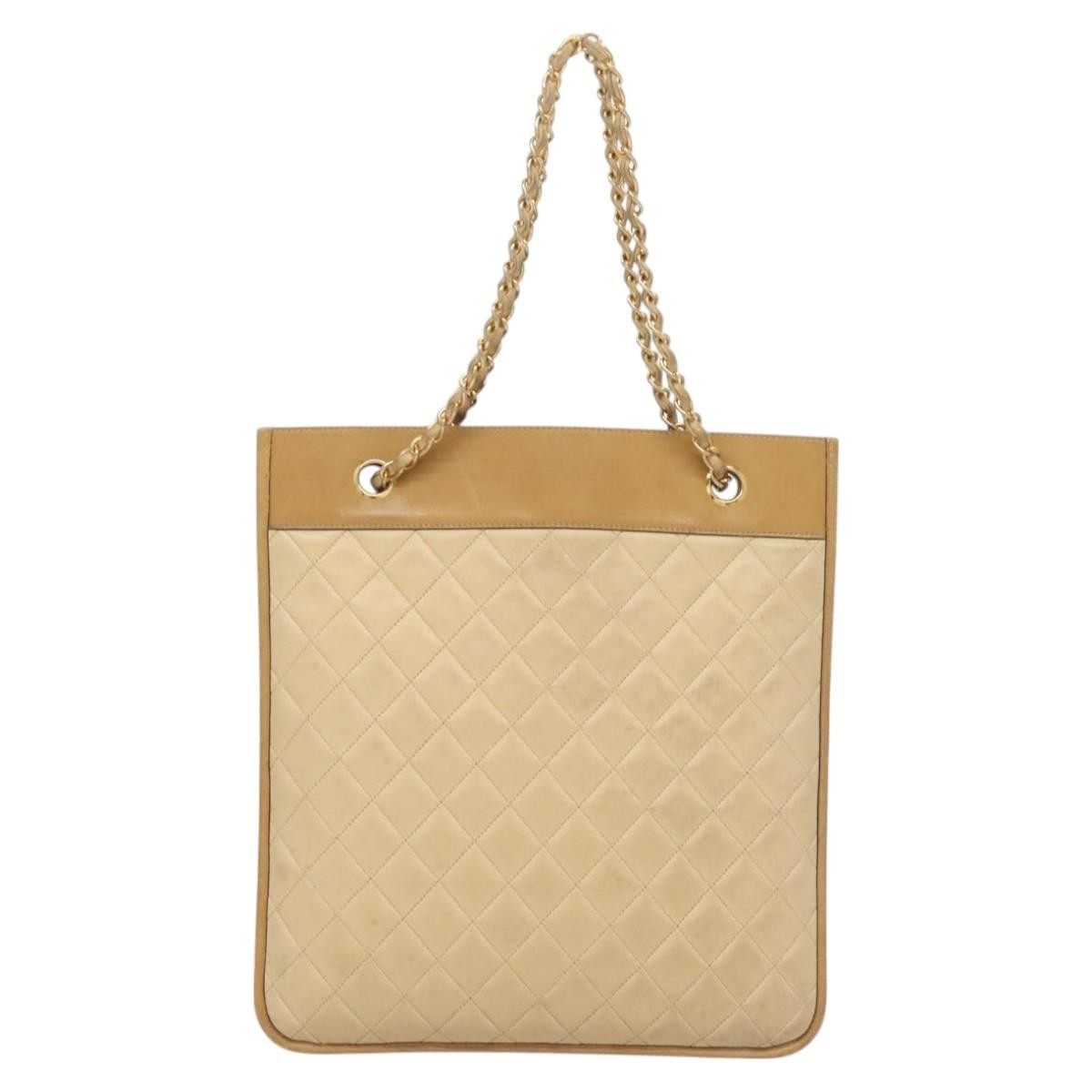 Chanel Chain Handle Bag Leather Beige Leather Tote Bag Bag (Pre-Loved)