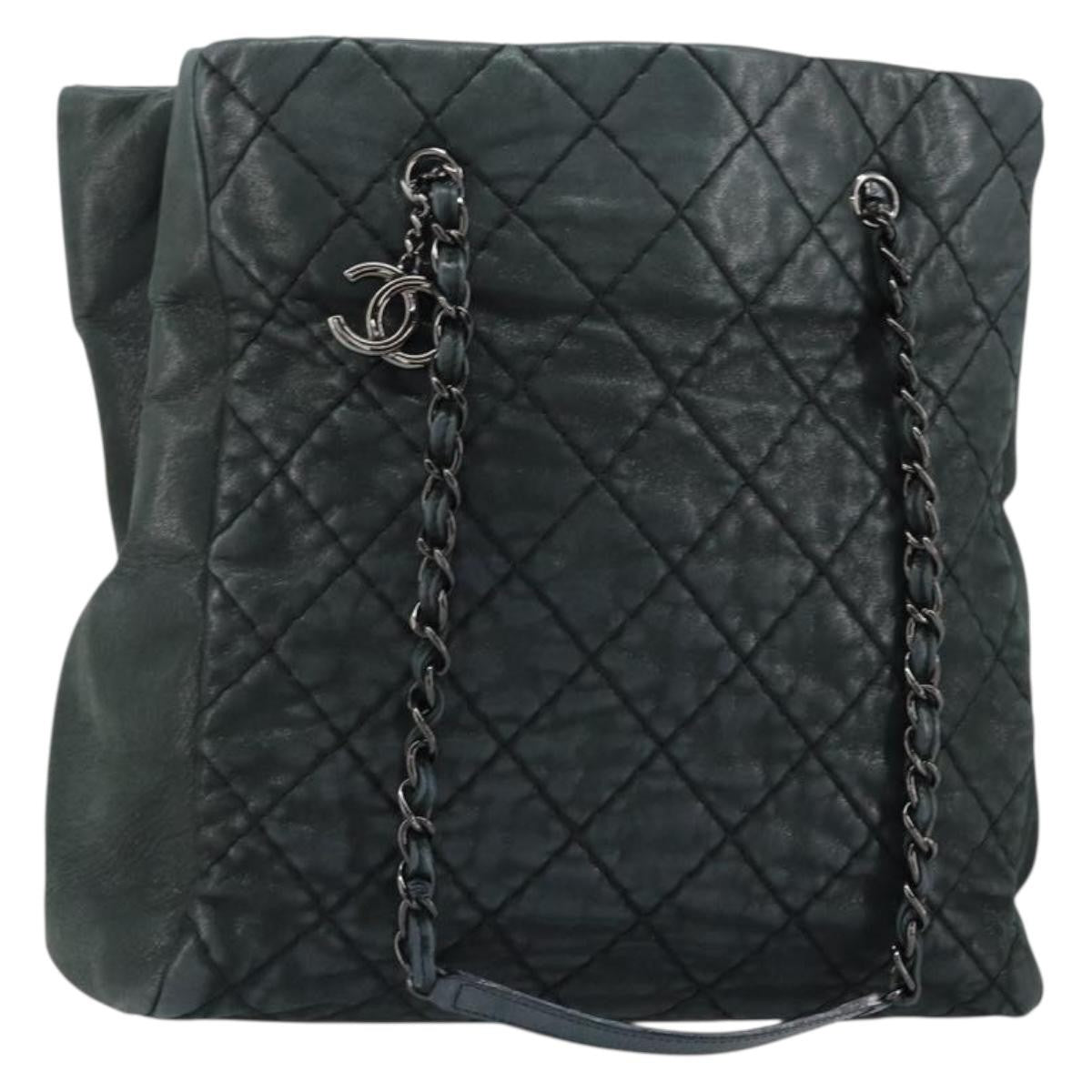 Chanel Cc Charm Tote Quilted Iridescent Calfskin Green Leather Tote Bag Bag (Authentic Pre-Loved)