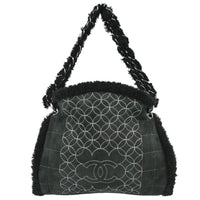 Chanel Vintage Embroidered Cc Chain Tote Quilted Suede And Shearling Black Suede Tote Bag Bag (Pre-Loved)