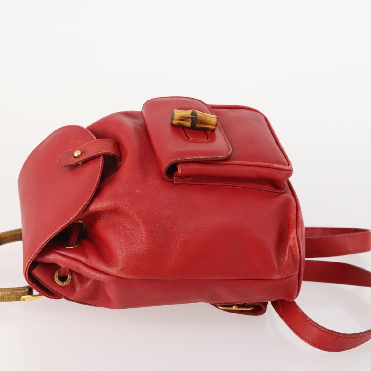 Gucci Vintage Bamboo Backpack Leather Red Leather Backpack Bag (Authentic Pre-Loved)